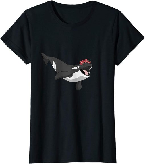 Cute Orca Floral Gift I Killer Whale Head Flowers T-Shirt