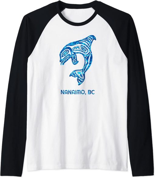 Nanaimo British Columbia Native Fisherman Orca Killer Whale Raglan Baseball Tee