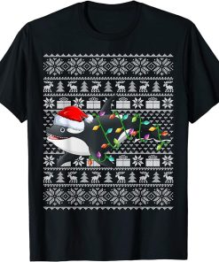 Ugly Sweater Style Xmas Lights Santa Orca Christmas T-Shirt