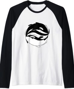 Yin Yang Orca Whale Raglan Baseball Tee