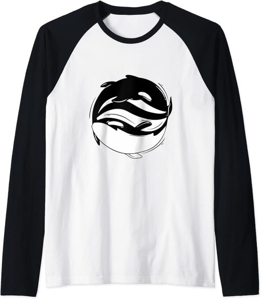 Yin Yang Orca Whale Raglan Baseball Tee