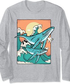 Humpback Whale With Moon Art Aquatic Mammal Whale Watching Long Sleeve T-Shirt